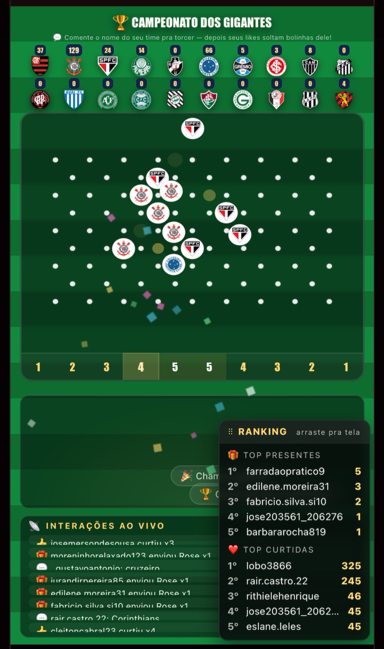 Plinko de Times funcionando na live